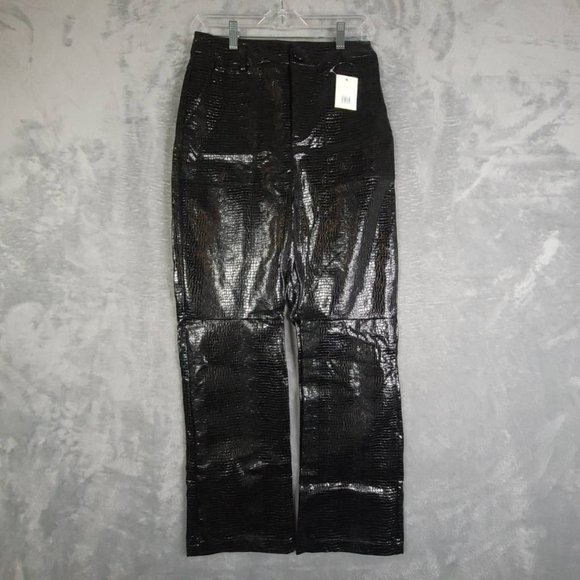 4th &‎ Reckless Womens Wilcox Straight Leg Pants Black Croc Faux Leather M New - Picture 1 of 11